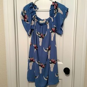 Peach love off the shoulder dress with fun cow detail heads